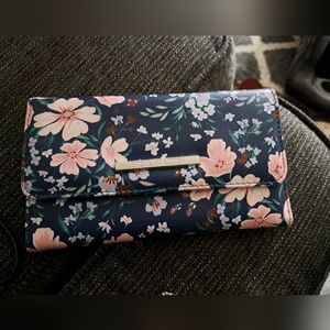 Steve Madden Navy Blue Floral Fold Over Wallet Clutch